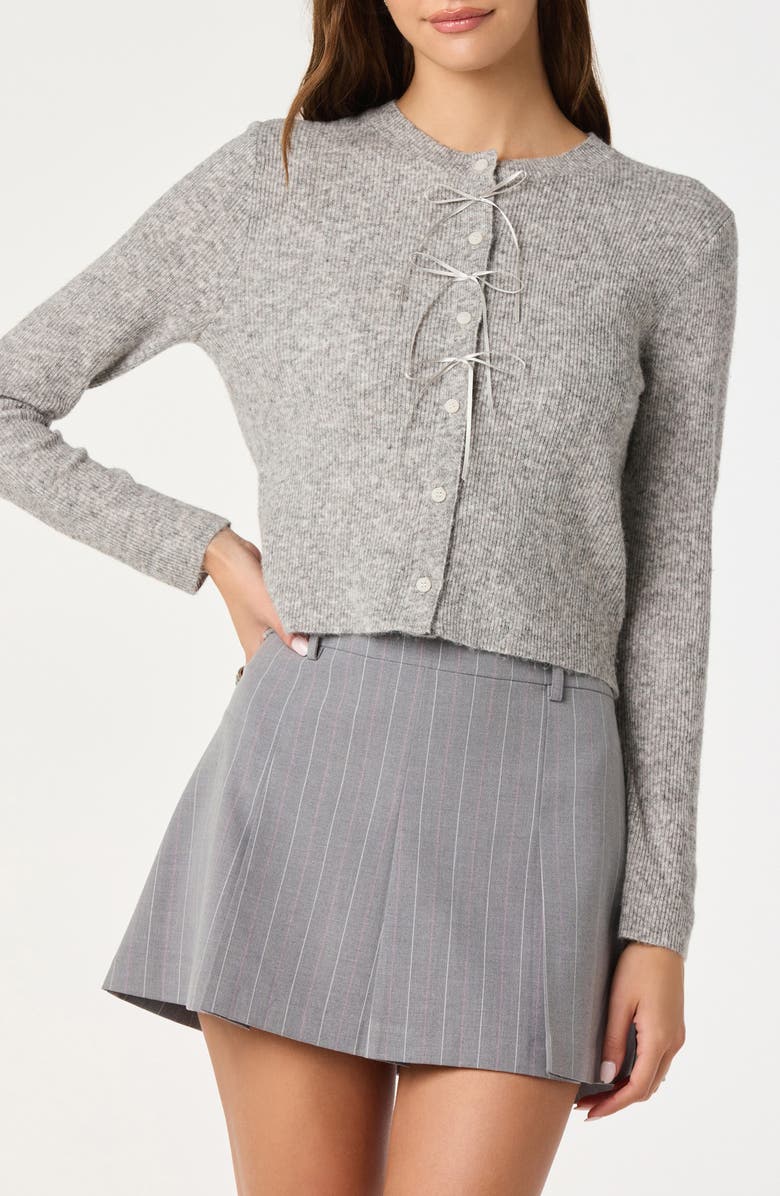 ASTR the Label Satin Bow Knit Cardigan, Alternate, color, Grey