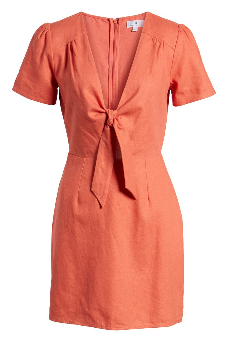 Jillian Tie Front Minidress, Alternate, color, RUST SIENNA