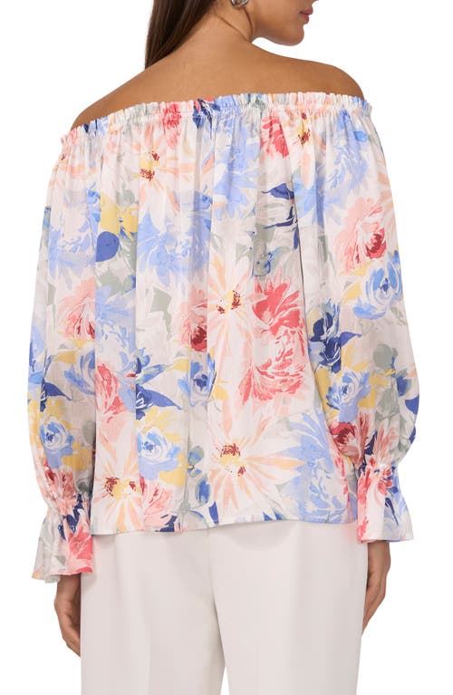 Vince Camuto Floral Keyhole Off The Shoulder Top In Ultra White