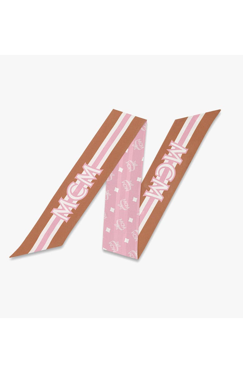 MCM Monogram Print Petite Scarf in Organic Silk, Alternate, color, Soft Pink