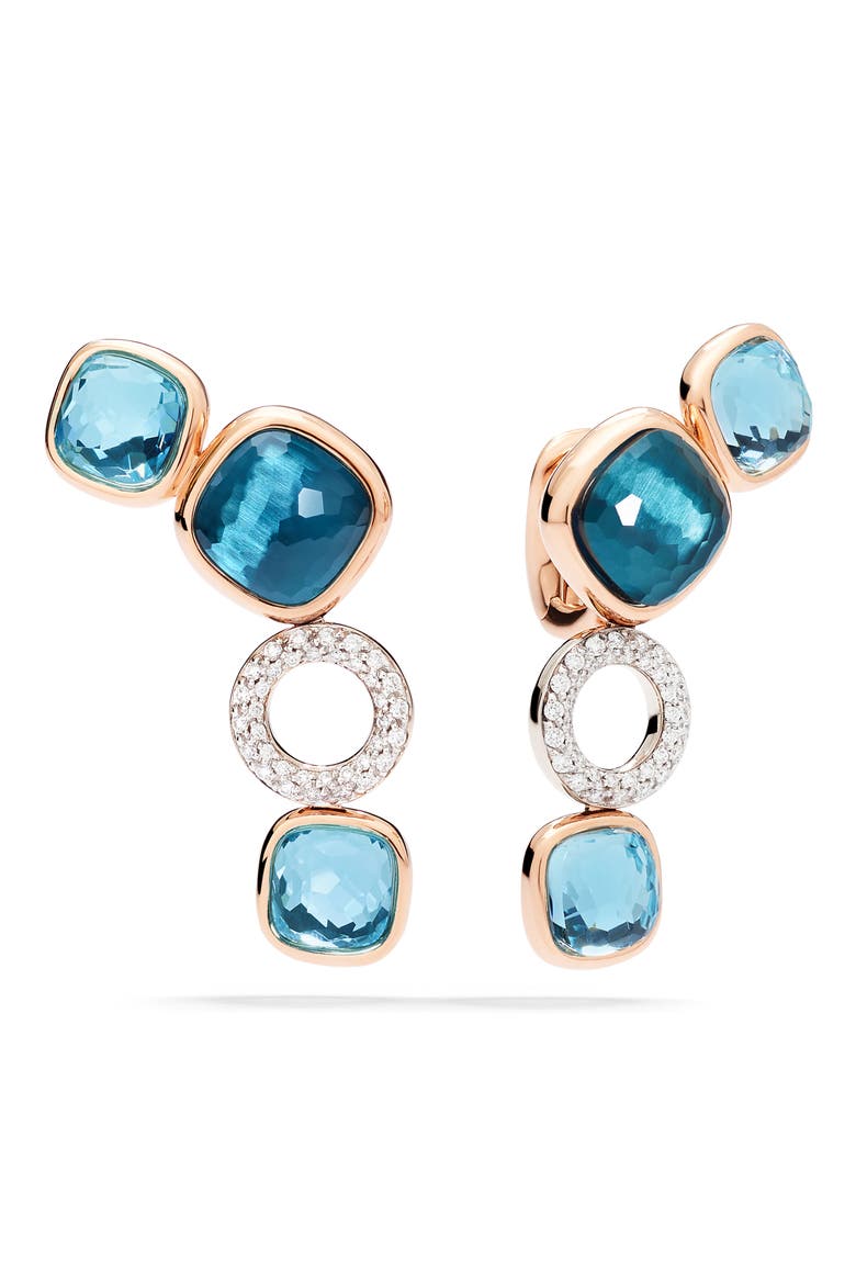 Nudo Sky Blue Topaz & Diamond Pavé Drop Earrings, Main, color, ROSE/ WHITE GOLD/ BLUE TOPAZ