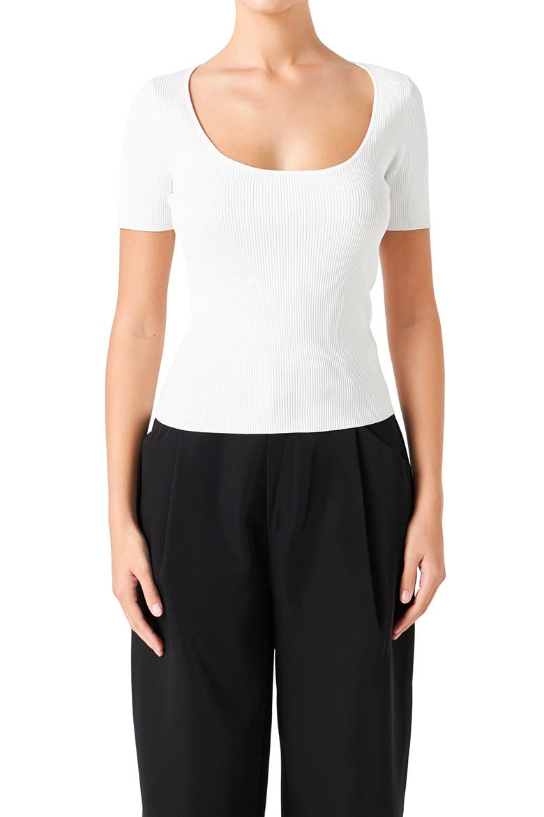 Short Sleeve Ribbed Sweater, Alternate, color, WHITE