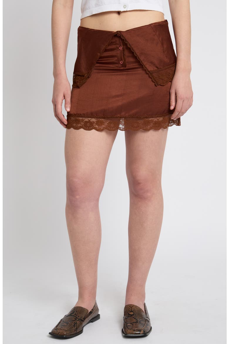 Lace Trim Miniskirt, Main, color, BROWN