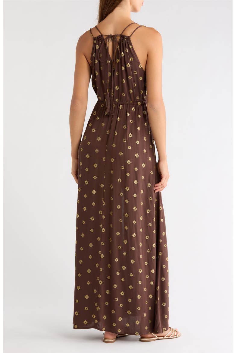 V-Neck Maxi Cover-Up Dress, Alternate, color, BROWN POLKA