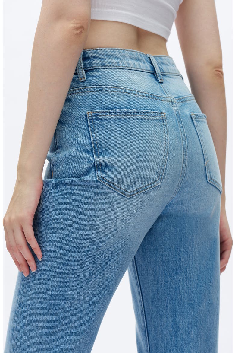 High Waist Raw Hem Ankle Straight Leg Jeans, Alternate, color, MEDIUM BLUE