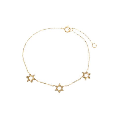 Diamond Pave Triple Star Of David Bracelet 14K