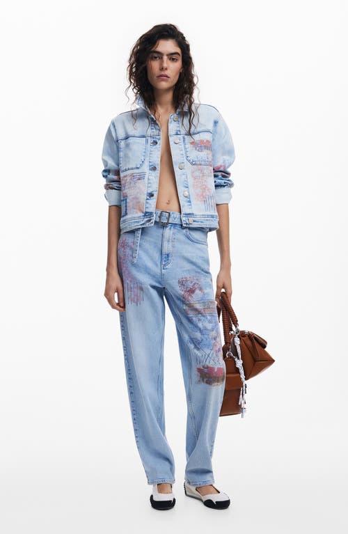 Desigual Graphic Detail Straight Leg Jeans In Blue