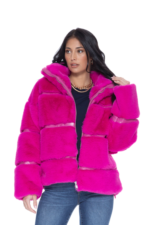 Shop Blue Revival Mob Wife Unreal Leather Fur Jacket In Hot Pink