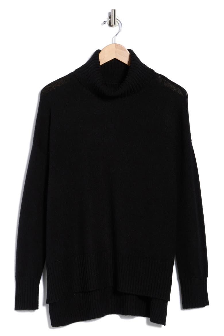 Cashmere Turtleneck Step Hem Sweater, Alternate, color, BLACK