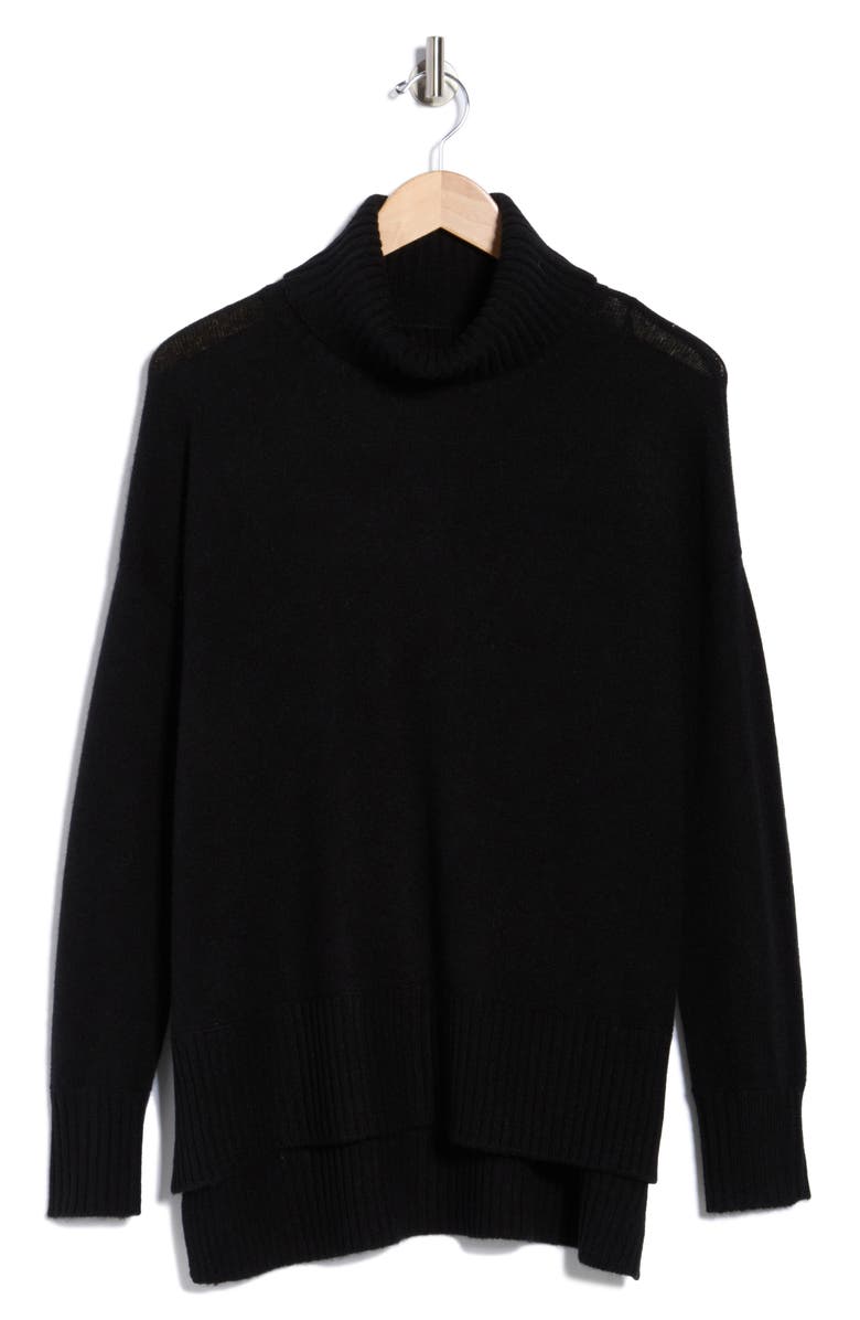 Magaschoni Cashmere Turtleneck Step Hem Sweater, Alternate, color, Black