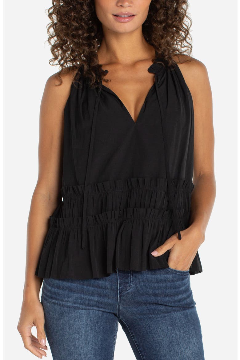 Ruffle Tie Neck Sleeveless Top, Main, color, BLACK