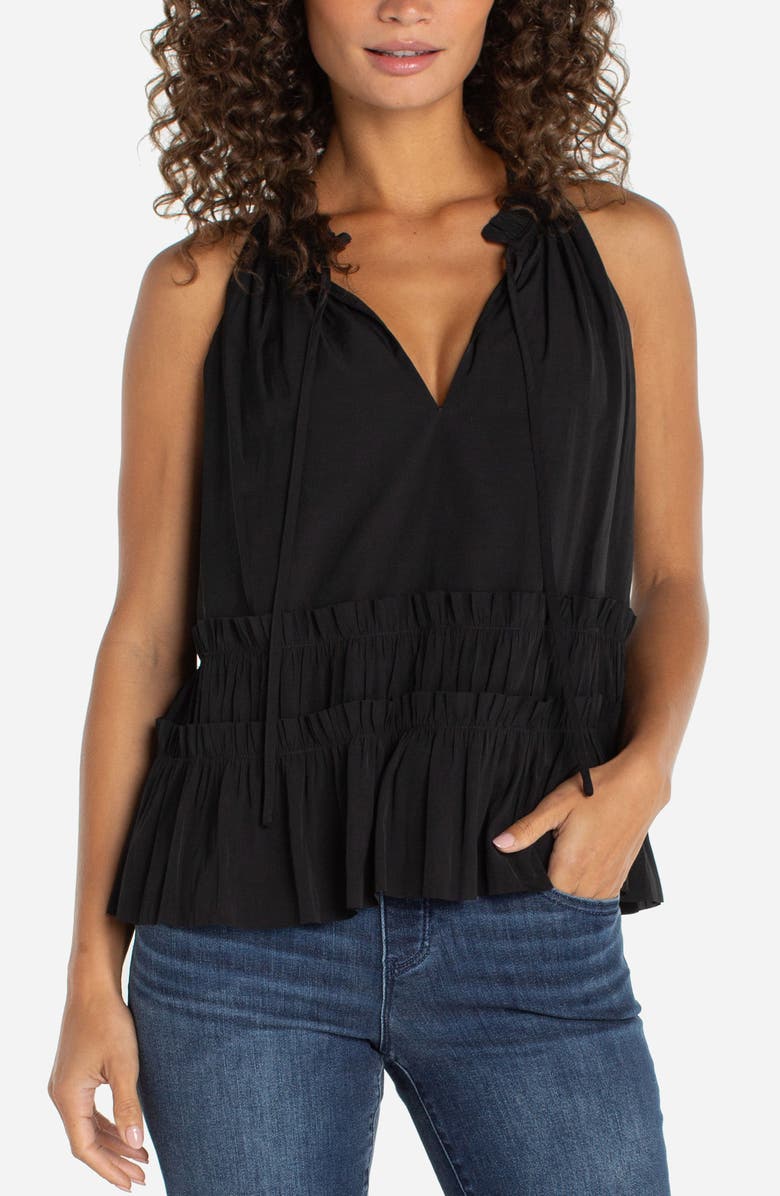 Liverpool Los Angeles Ruffle Tie Neck Sleeveless Top, Main, color, Black