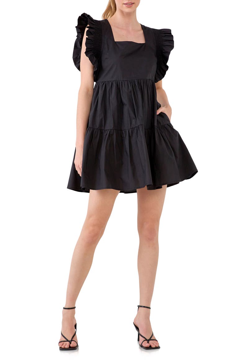 Cotton Minidress, Main, color, BLACK
