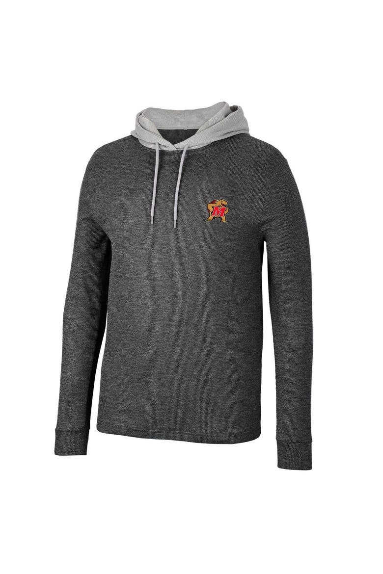 Men's Colosseum Black Maryland Terrapins Ballot Waffle-Knit Thermal Long Sleeve Hoodie T-Shirt, Alternate, color, Black