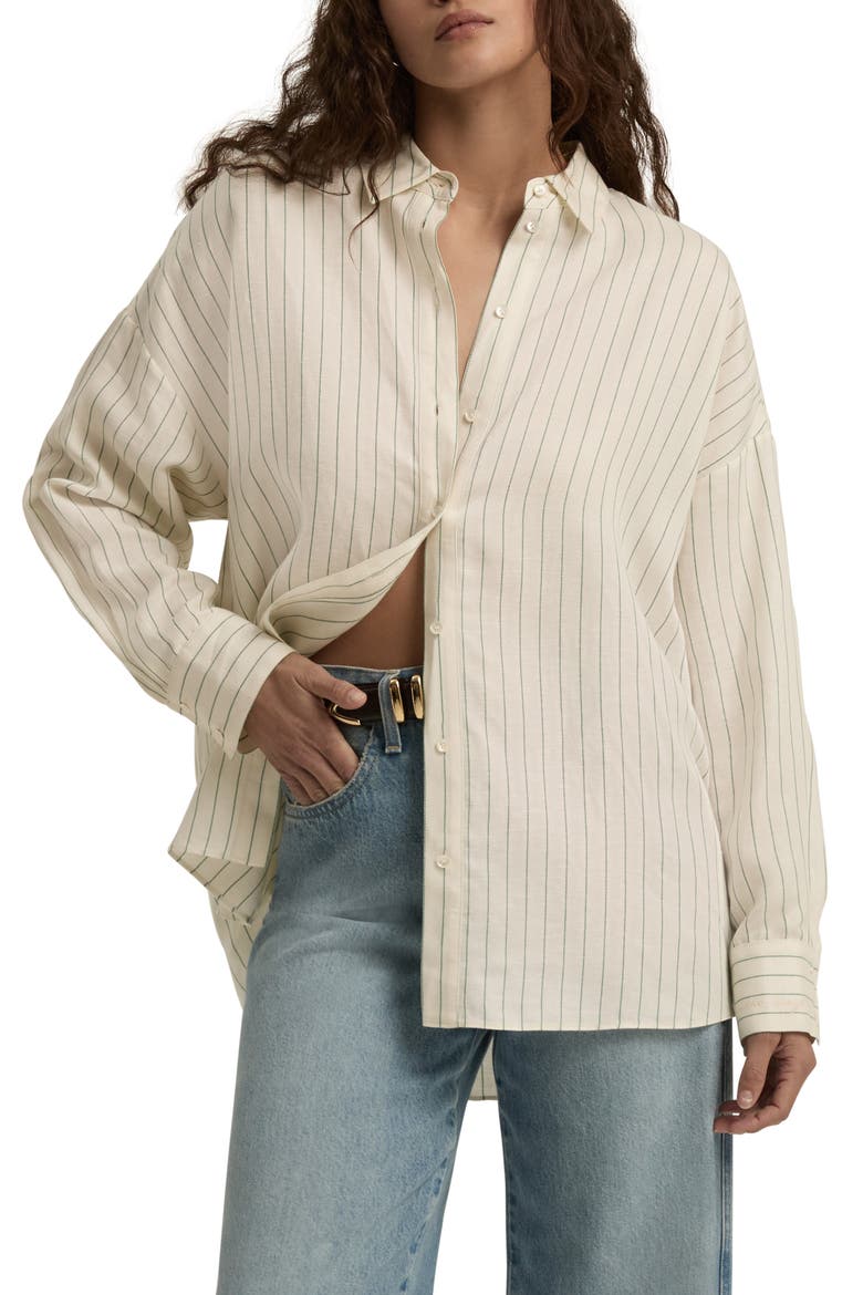 Ex Boyfriend Oversize Button-Up Shirt, Main, color, EMERALD STRIPE
