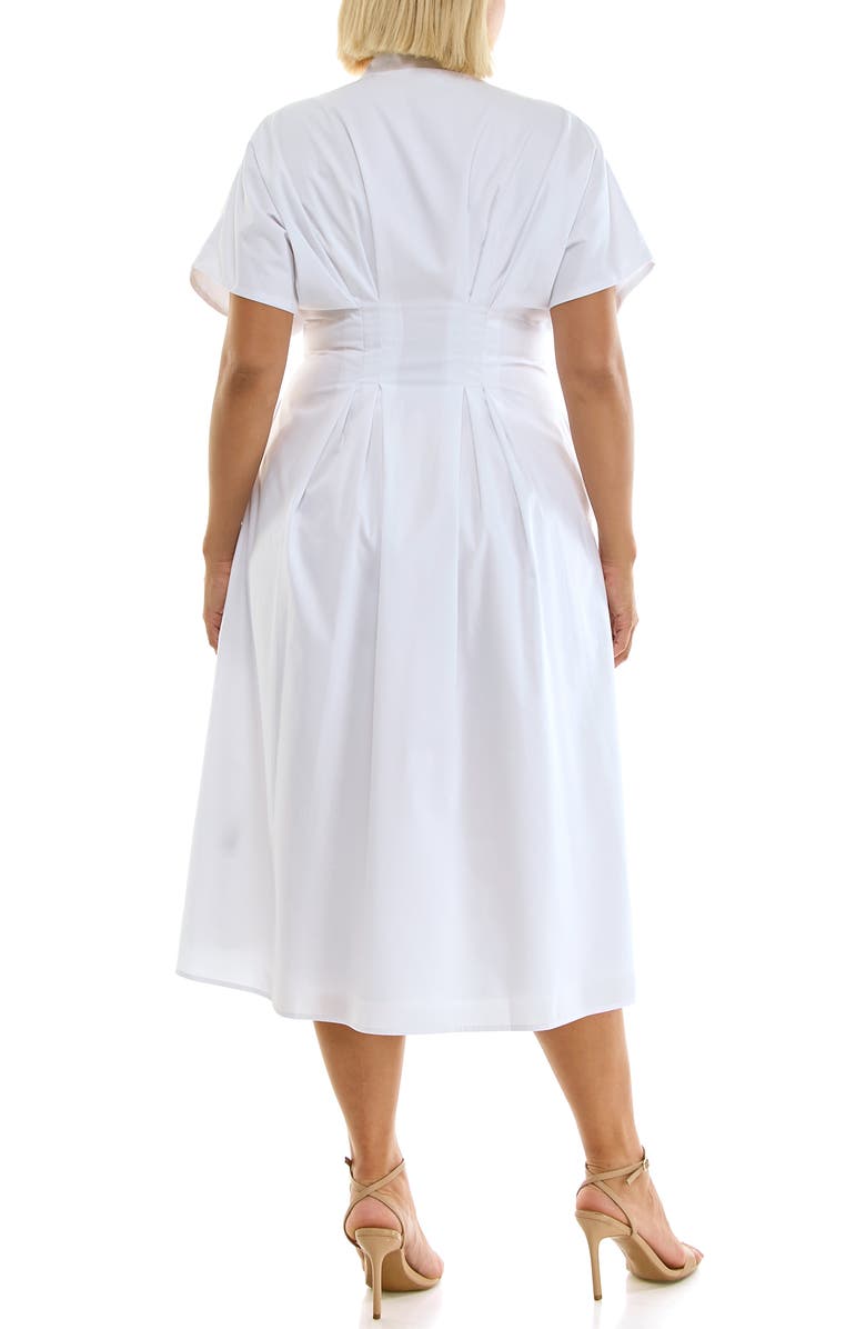Nicole Miller Pintuck Waist Midi Shirtdress, Alternate, color, Brilliant White