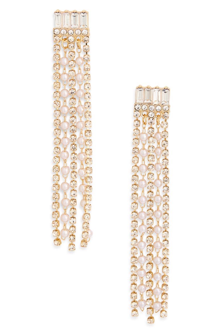 Crystal & Faux Pearl Fringe Drop Earrings, Main, color, CLEAR- WHITE- GOLD