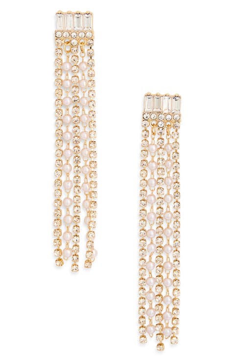 Crystal & Faux Pearl Fringe Drop Earrings