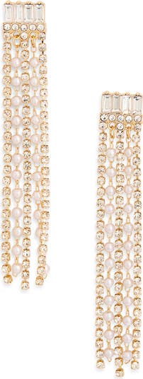 Crystal & Faux Pearl Fringe Drop Earrings