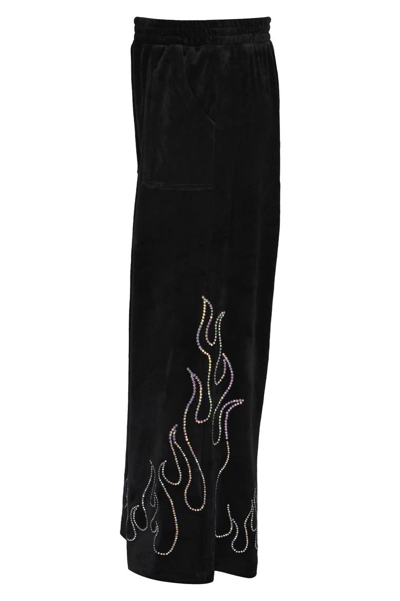 Kids' Crystal Flame Velour Wide Leg Pants, Alternate, color, BLACK