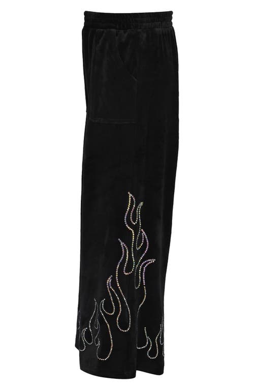 Truly Me Kids' Crystal Flame Velour Wide Leg Pants In Black