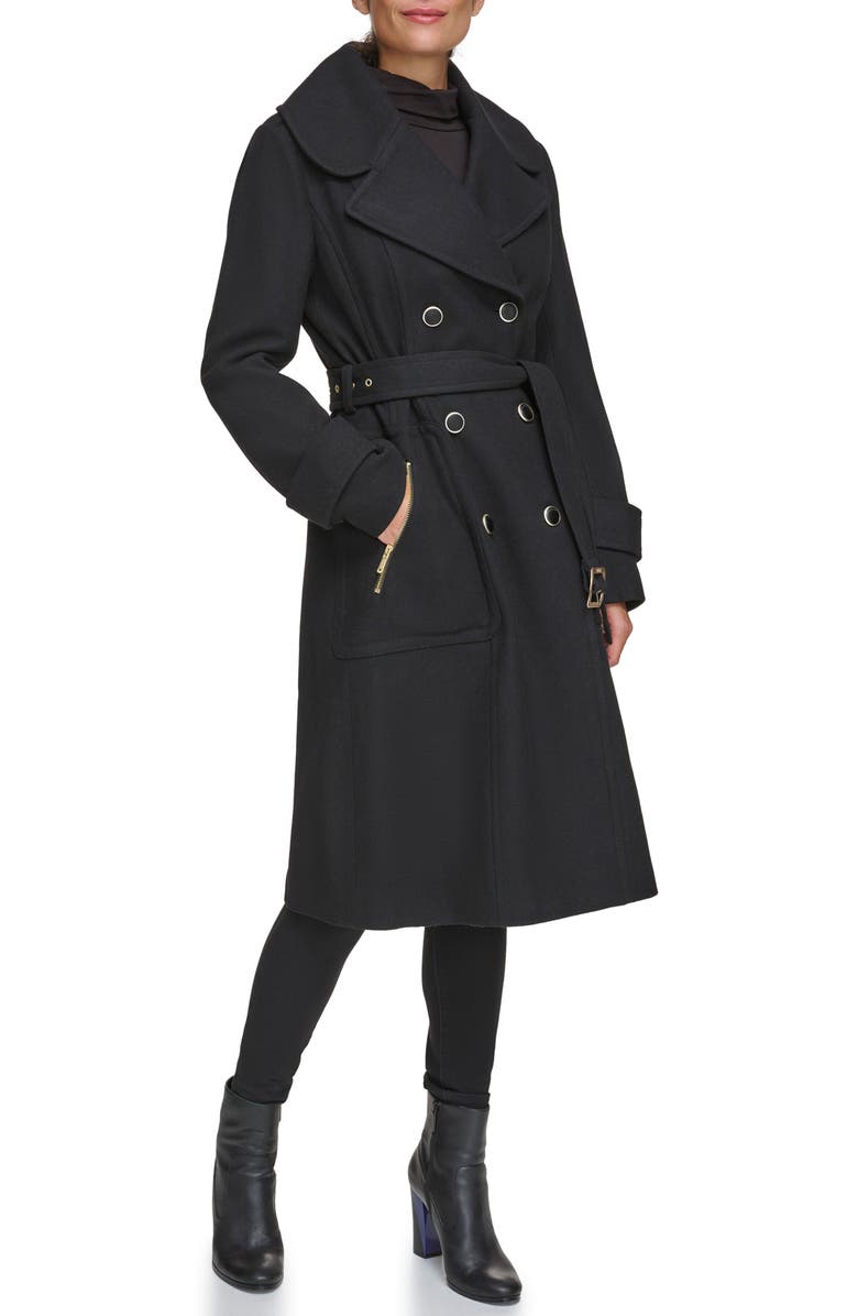 GUESS Double Breasted Belted Wool Blend Coat, Alternate, color, 