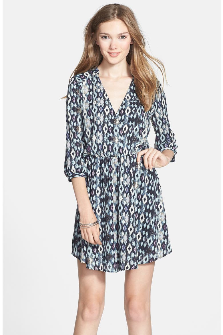 Lush 'Kendal' Print Surplice Faux Wrap Dress, Alternate, color, IVORY/ PURPLE PRINT