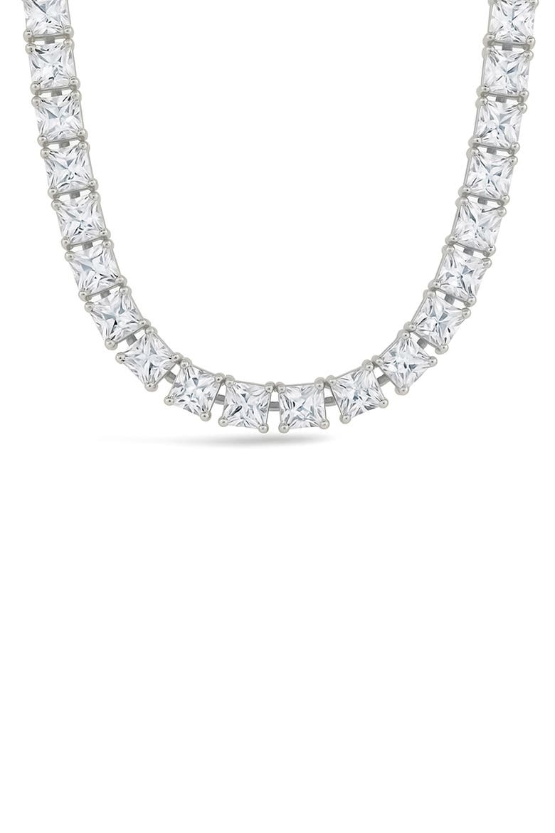 Marisol Princess Cut Cubic Zirconia Tennis Necklace, Main, color, SILVER