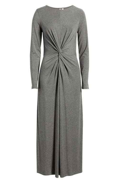 Nordstrom Twist Front Long Sleeve Jersey Maxi Dress In Gray