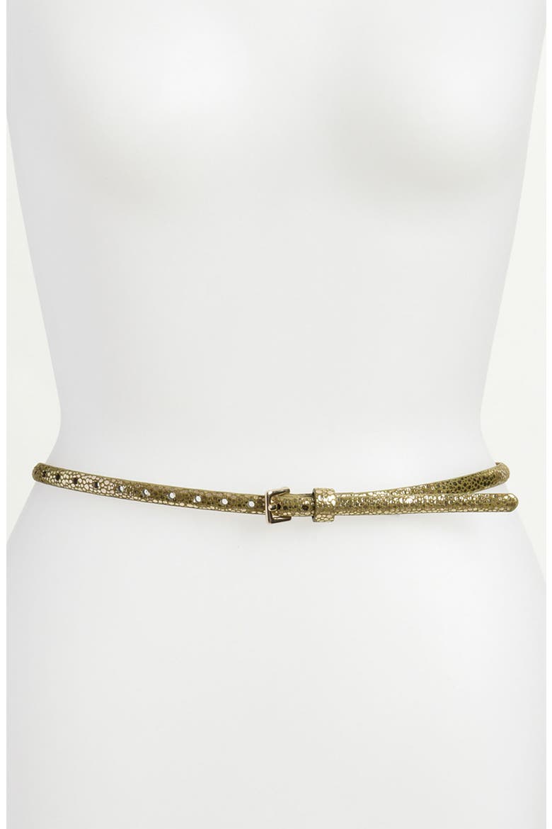 'Metallic Lizard' Skinny Belt, Main, color, GREEN
