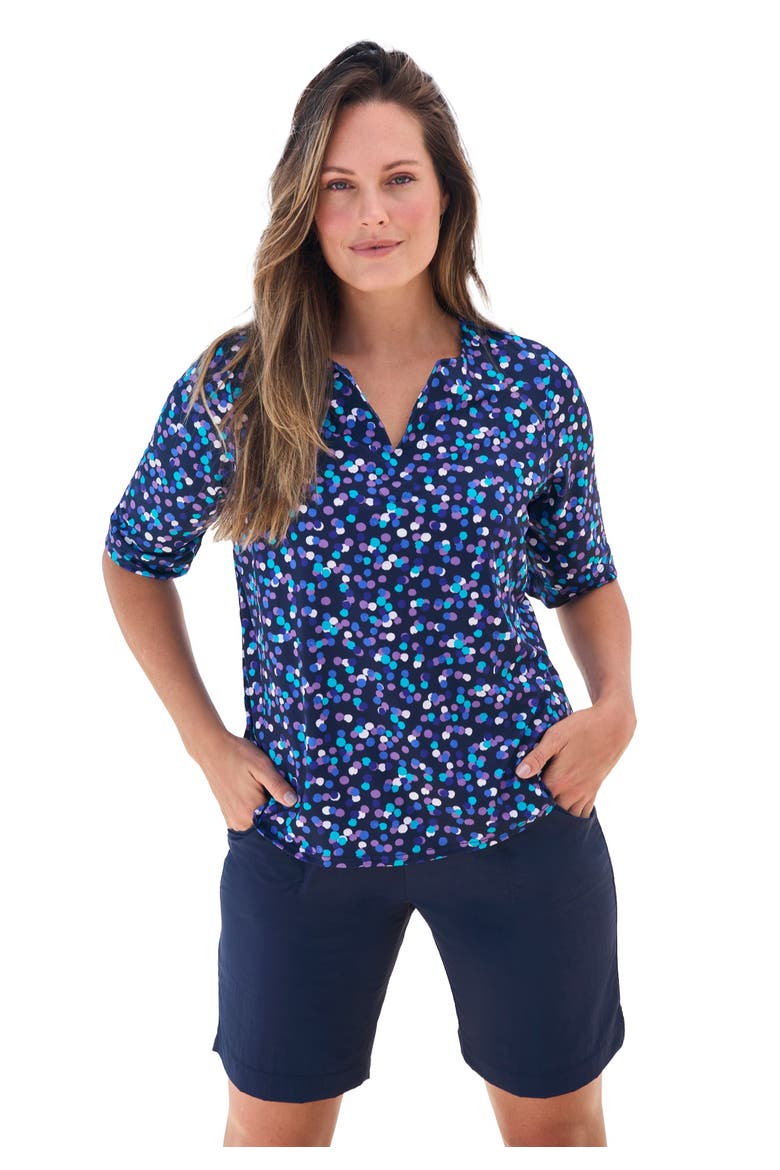 Three Quarter Sleeve Swim Tee, Main, color, BLUE DOTS
