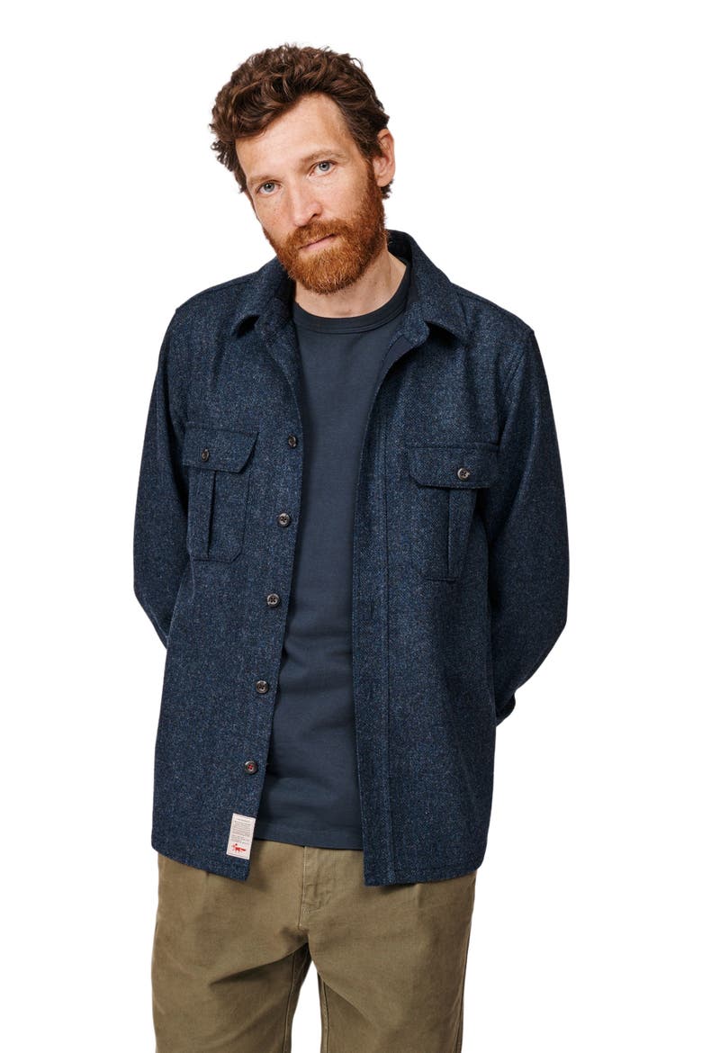 Ravendale Wool Shirt, Alternate, color, Navy Herringbone