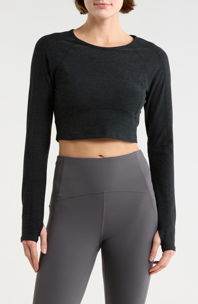 Beyond Yoga Space Dye Vitality Long Sleeve Crop Top, Main, color, Darkest Night
