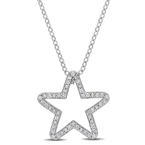 Diamond Star Pendant Necklace Sterling Silver