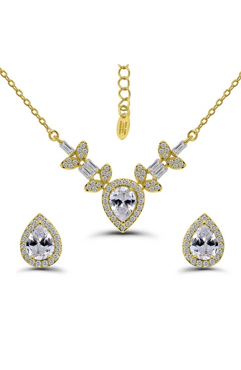 Pear Cubic Zirconia Necklace & Stud Earrings Set
