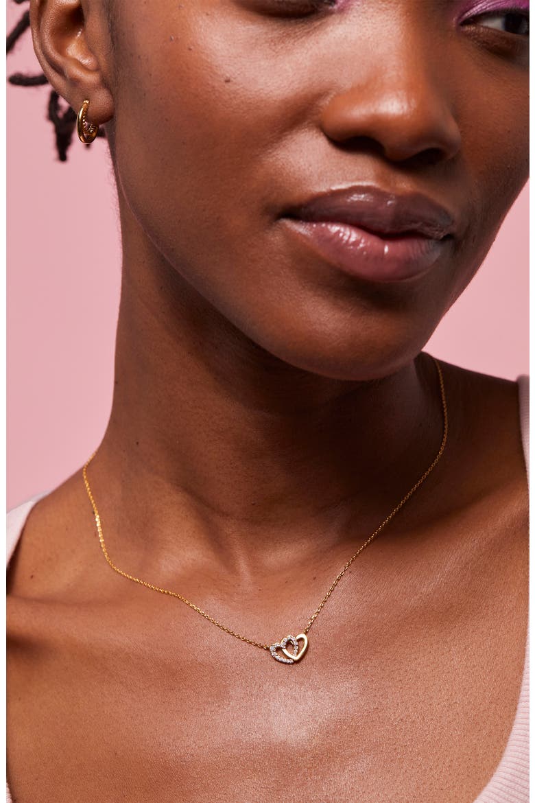 Cubic Zirconia Interlocking Heart Pendant Necklace, Alternate, color, GOLD