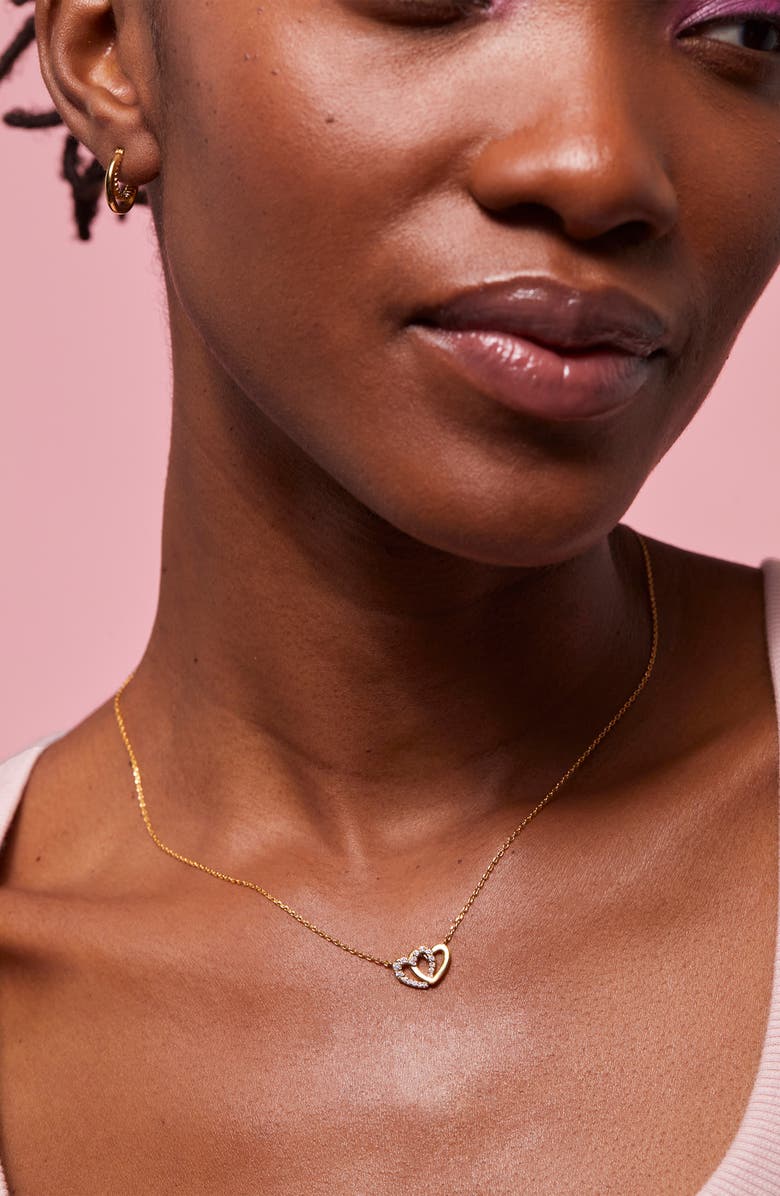 Estella Bartlett Cubic Zirconia Interlocking Heart Pendant Necklace, Alternate, color, Gold