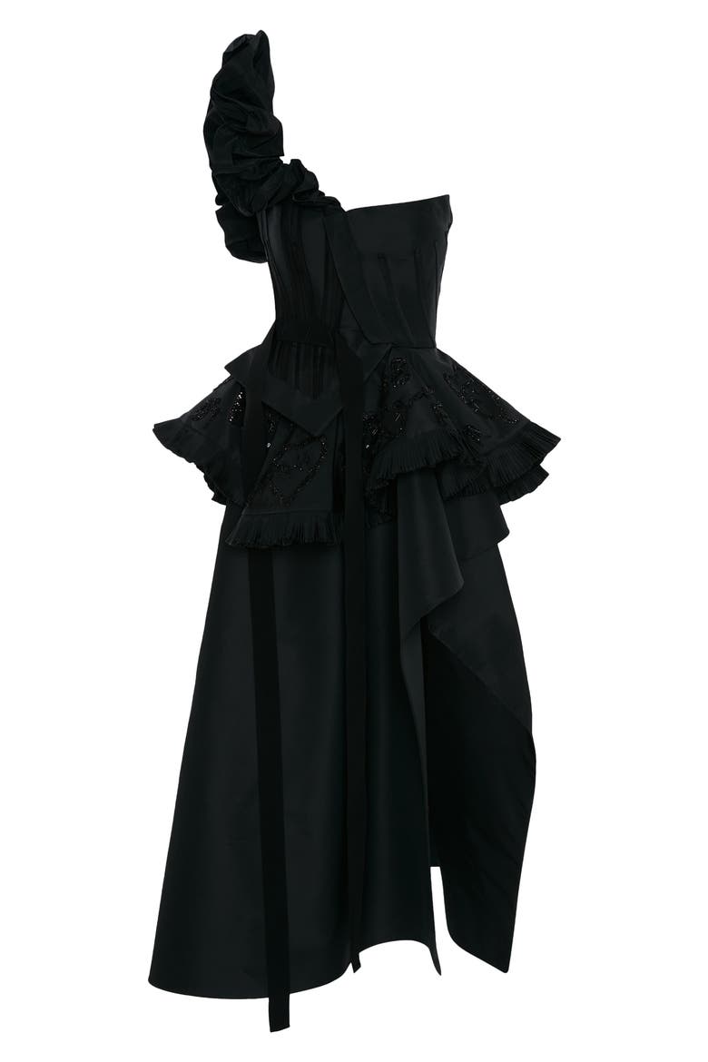 Embroidered Deconstructed Bustier Dress, Alternate, color, BLACK