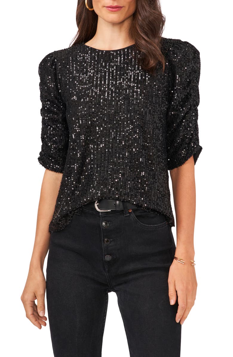 Vince Camuto Puff Sleeve Sequin Blouse, Main, color, 