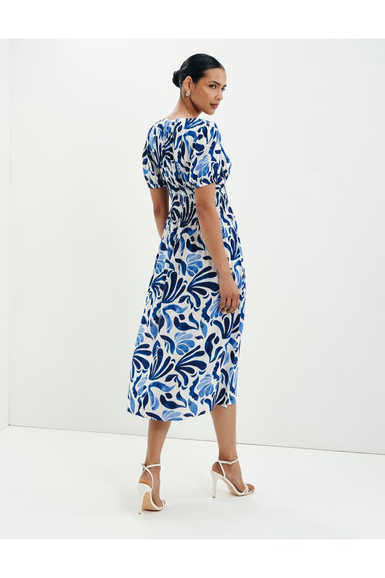 Dolly V-Neck Midi Dress, Alternate, color, Blue Abstract