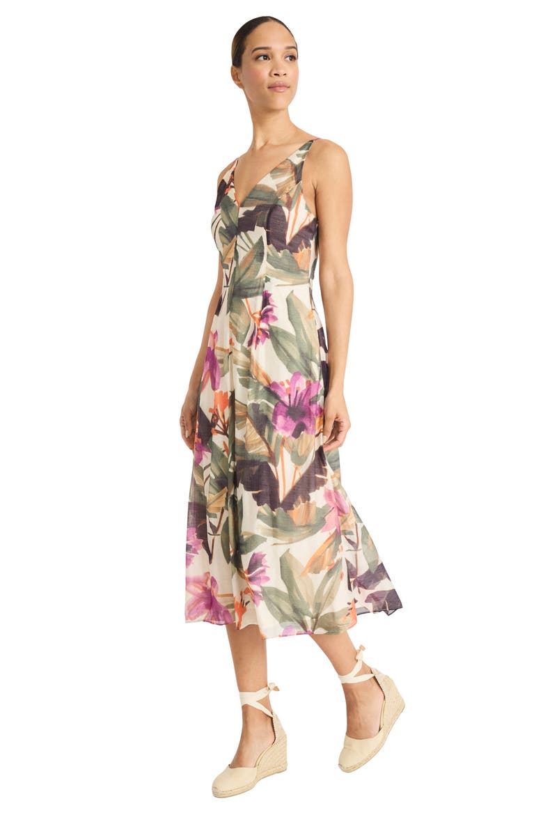 Floral Sleeveless A-Line Midi Dress, Alternate, color, ATLAS IVORY/ BERRY