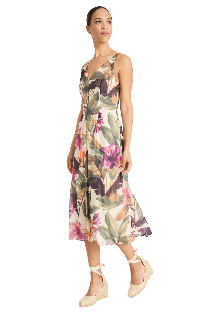 Maggy London Floral Sleeveless A-Line Midi Dress, Alternate, color, Atlas Ivory/ Berry