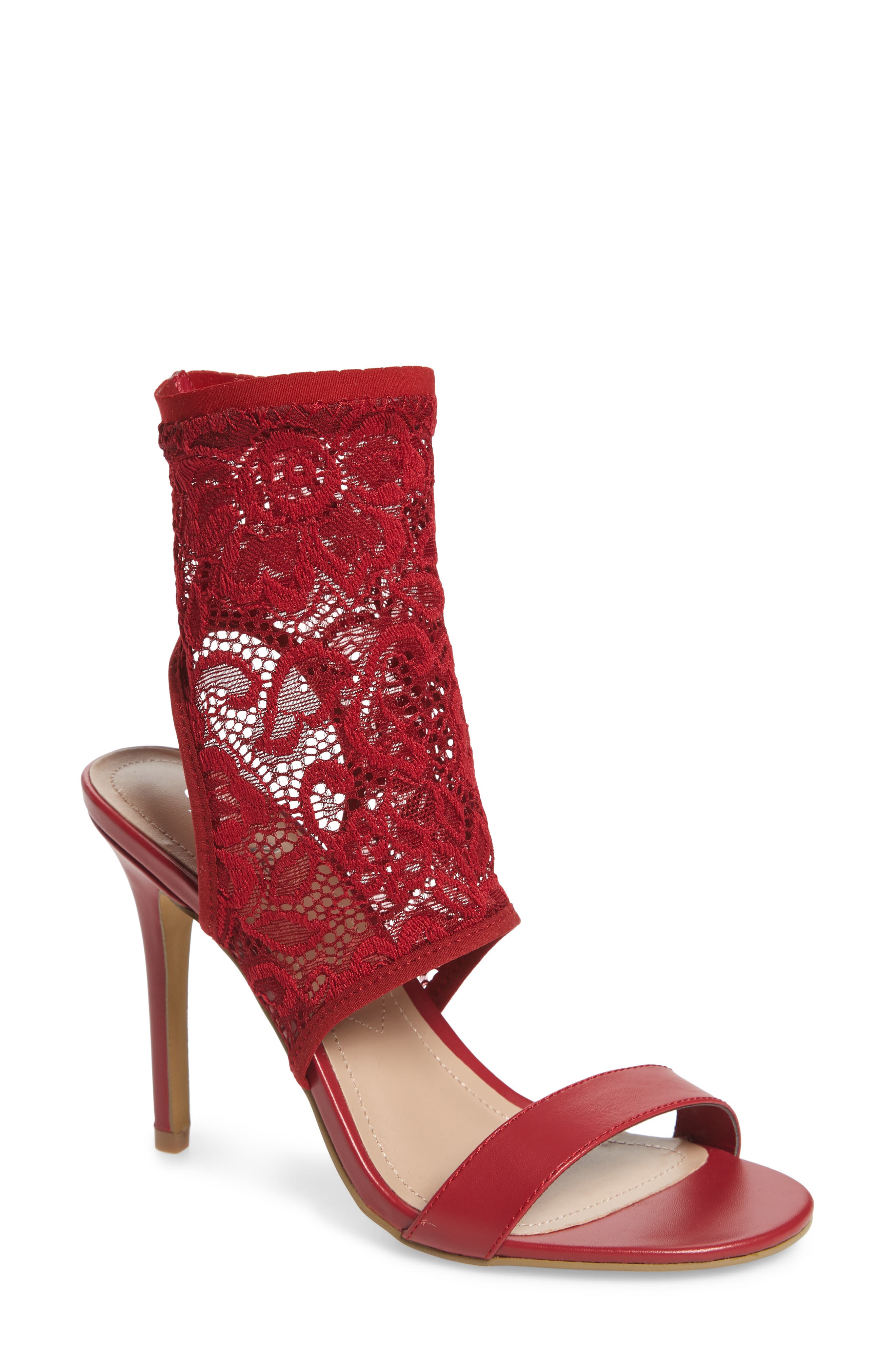 Remote Sock Cuff Sandal, Main, color, SCARLET LACE FABRIC