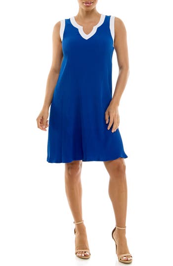 Nina Leonard Ribbed Sheath Dress In Royal Blue/white