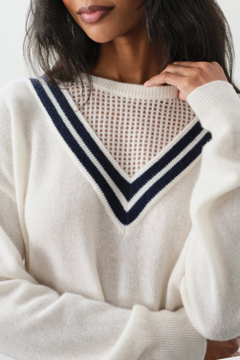 Diana Modern Tennis Sweater, Alternate, color, ECRU/CLUB NAVY