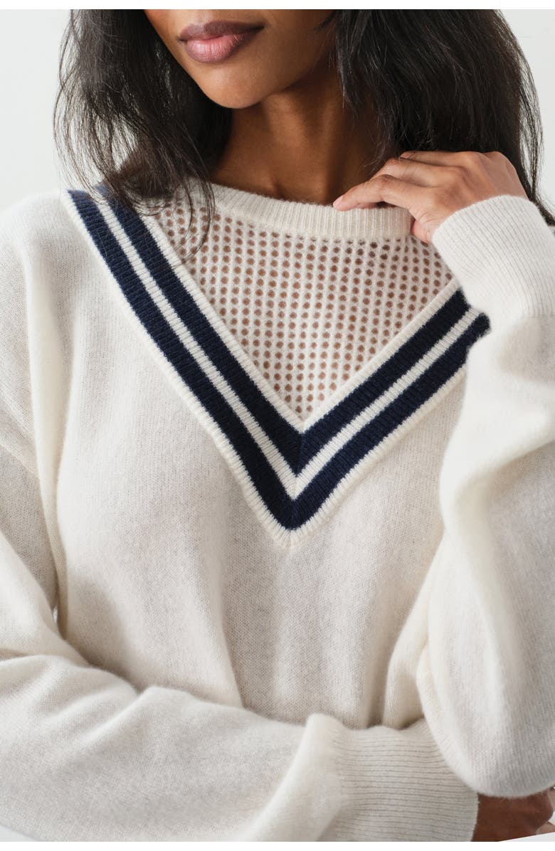 NAKED CASHMERE Diana Modern Tennis Sweater, Alternate, color, Ecru/Club Navy