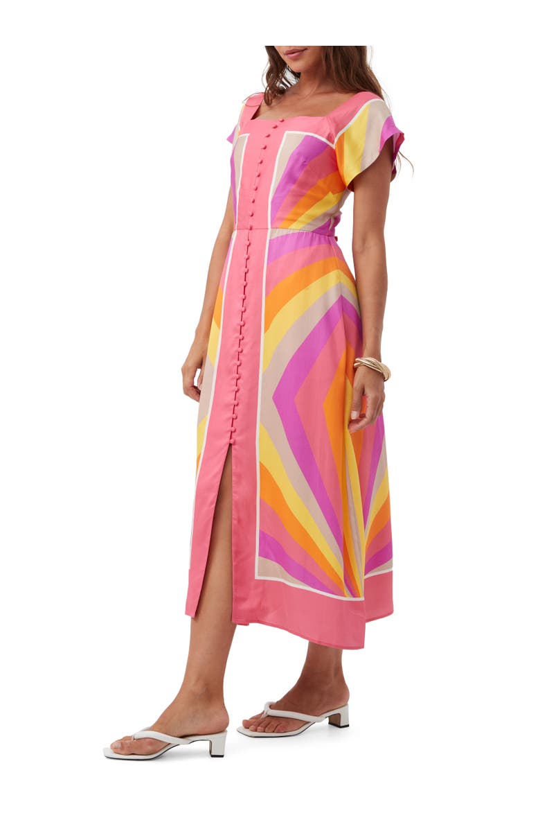 Trina Turk Apres Button Front Chevron Satin Dress, Alternate, color, 