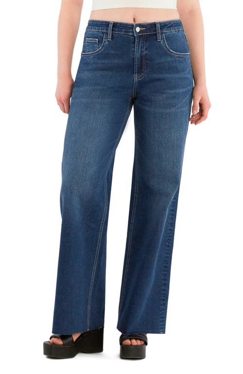 Hint Of Blu Raw Hem Wide Leg Jeans In Blue