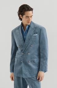 Brunello Cucinelli Denim-effect cotton velvet one-and-a-half breasted Tailor blazer with metal buttons