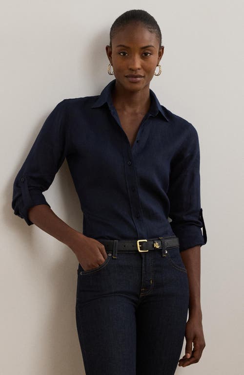 Ralph Lauren Lauren Relaxed Fit Linen Button-up Shirt In Lauren Navy